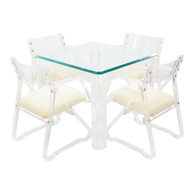 Postmodern Lucite and Chrome Table With Set of 4 Chairs by Vivid of Los Angeles For Sale