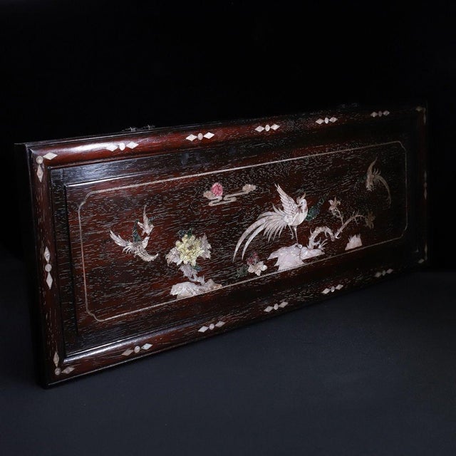 Chinese Large Chinese Zitan Wood Plaque Inlaid With Mother-of-Pearl For Sale - Image 3 of 8