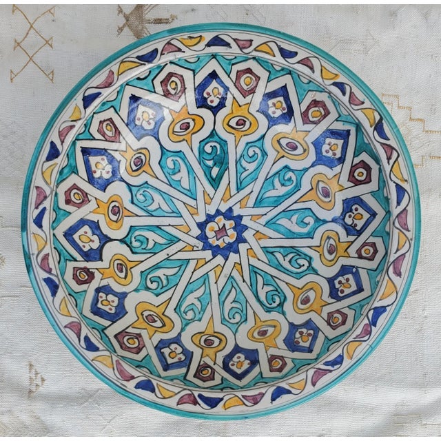 Moroccan Hand Painted Pottery Plate, Multi-Color For Sale In Orlando - Image 6 of 6