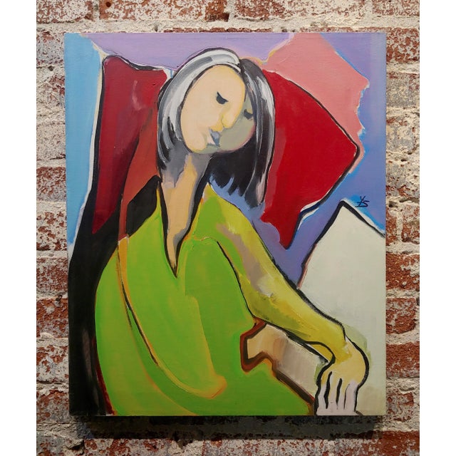 Fay Singer - Woman in Green Reading -Oil Painting For Sale - Image 9 of 9