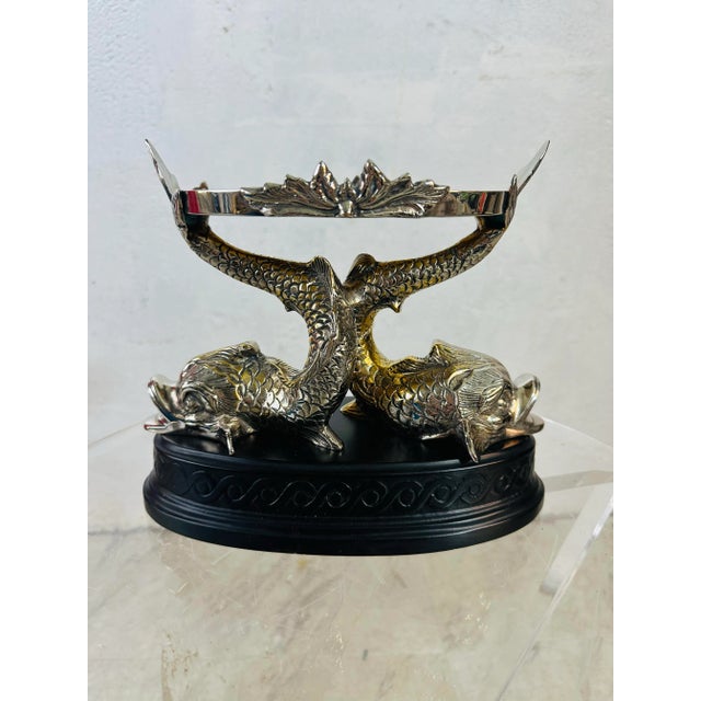 Metal Chinoiserie Fish Decorative Pedestal Bowl For Sale - Image 7 of 7