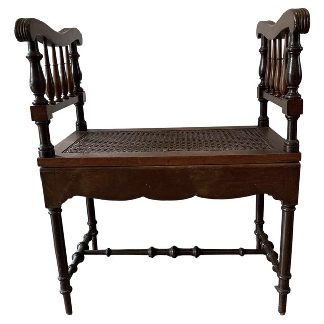 Antique Bench in Wood & Cane, 1890s For Sale