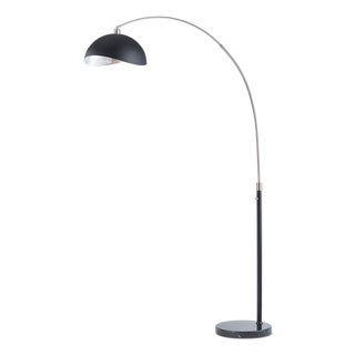 Luna Bella Arc Floor Lamp - 92", Antique Nickel, Matte Black/Silver Leaf Shade, Marble Base, Dimmer Switch For Sale