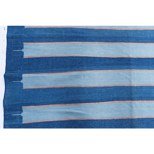 Textile Doris Leslie Blau Dhurrie Mid-Century Blue With Navy Blue Flatweave Cotton Rug For Sale - Image 7 of 8