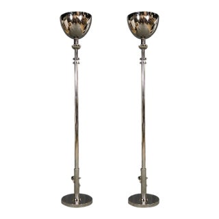 Late 20th Century Pair of Ralph Lauren Polished Nickel Layne Torchiere Floor Lamps For Sale