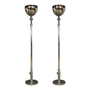 Late 20th Century Pair of Ralph Lauren Polished Nickel Layne Torchiere Floor Lamps