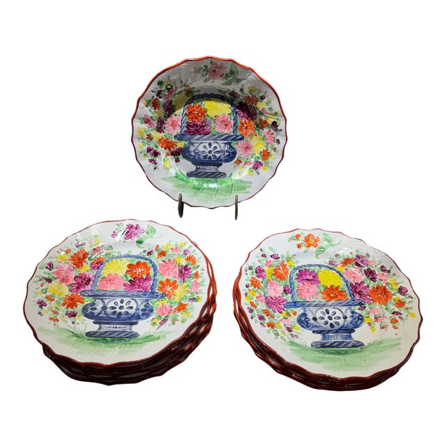 French Country Hand Painted Soft Paste China Plates, Set of 12 For Sale