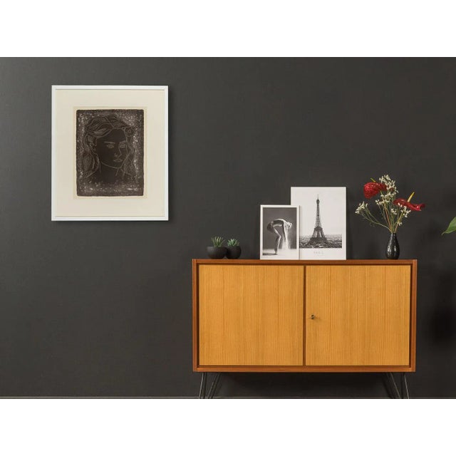 Fritz kronenberg girl with flower in her hair. White outline drawing on black background. Signed b/w lithograph from the...