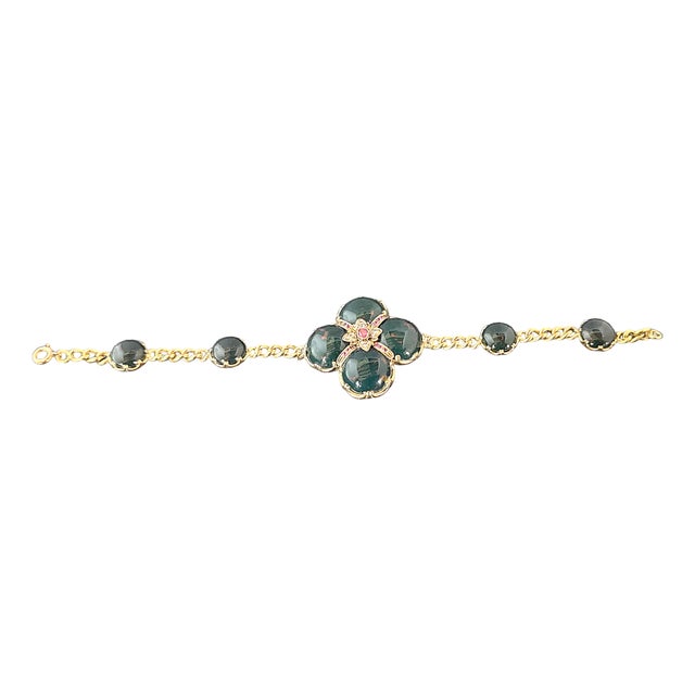 Antique Bracelet in 18k Gold and Heliotrope Jasper, 1890s For Sale
