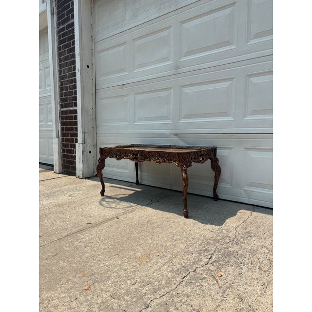 Early 20th Century Spanish Revival Carved Walnut Coffee Table With Bird Motif, Baroque Style For Sale - Image 4 of 10
