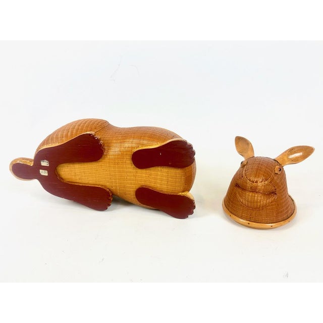 Shanghai Zhejiang Handicrafts Collection Wicker Rabbit Box, 1950s For Sale - Image 9 of 14