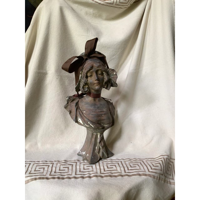 Antique French Art Nouveau Cast Iron Bust of a "Coquette" After Pablo Rigual For Sale - Image 13 of 13