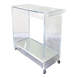 Postmodern Lucite Mirror and Glass Top Bar Cart For Sale