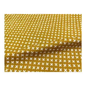 Water Stain Resistant Linen Blend Marigold Mustard Gold Cross Stitch Geometric Upholstery Drapery Fabric