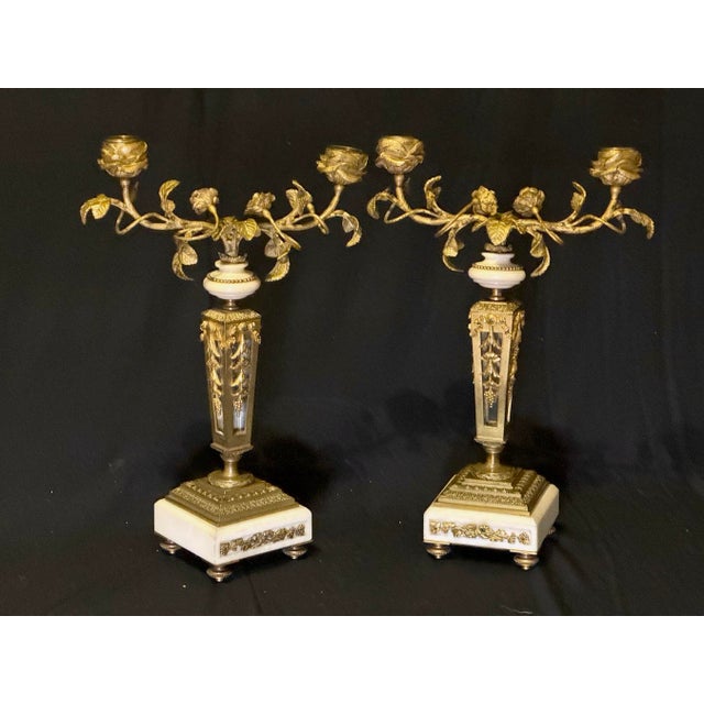 19thC French Louis XVI Gilt Bronze Marble Clock Set 3pc For Sale - Image 13 of 17