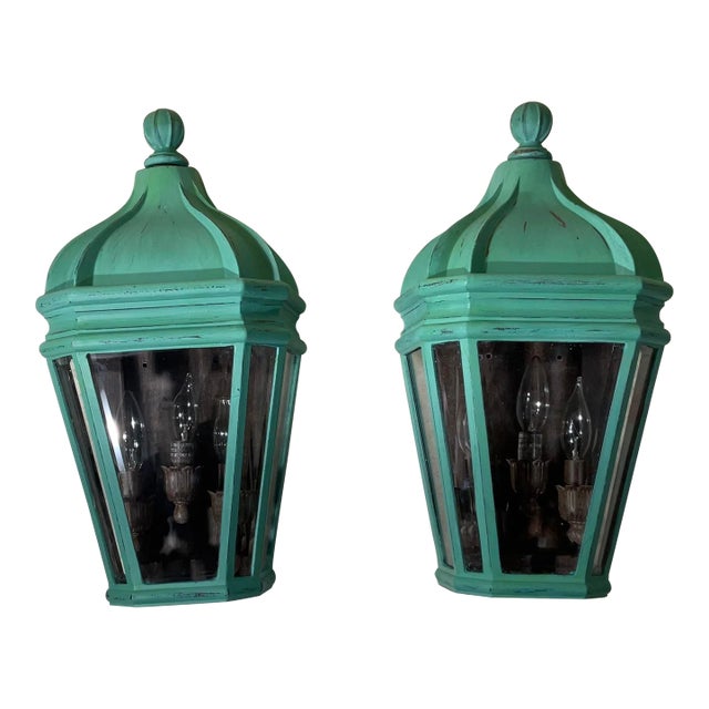 Pair of Powder Coated Aluminium Wall Lantern For Sale