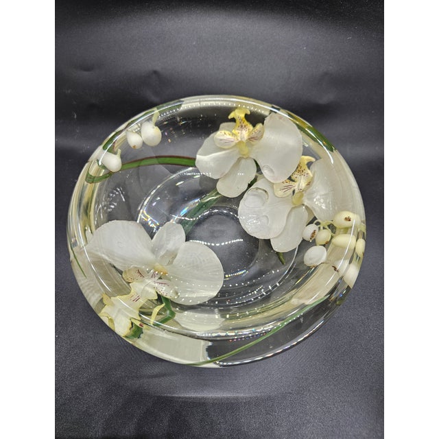 Small White Phalaenopsis Orchid Glass Bowl
