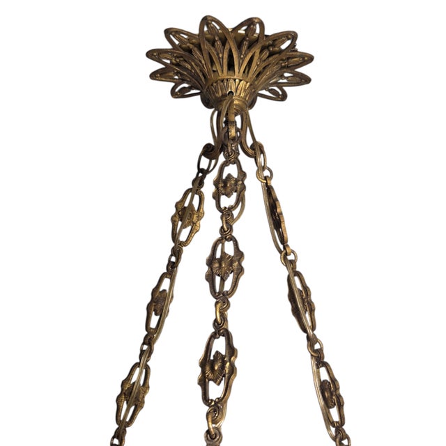 Early 20th Century Antique Neoclassical Amber /Honey Alabaster, Gilt Bronze Chandelier W-Griffin Mounts For Sale - Image 5 of 18