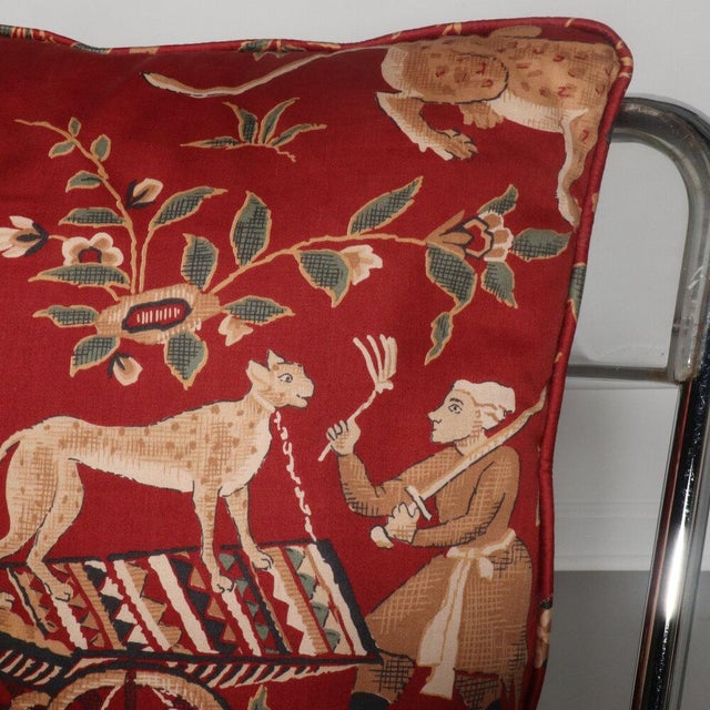 Decorative pillow in rust depicting wonderful Persian animal scene.