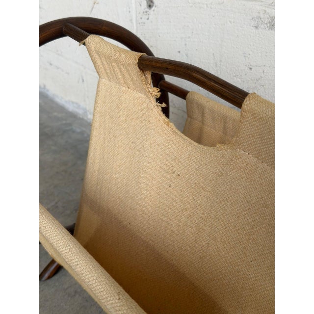 Beige Beige Rattan Magazine Rack With Canvas Holder Mid-Century Modern 1970s For Sale - Image 8 of 10