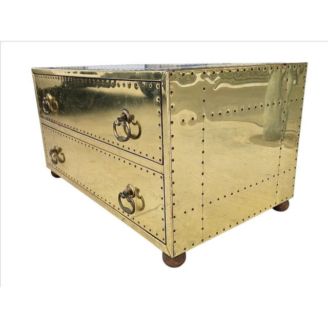1960s Mid Century Campaign Style Brass Clad Coffee Table Sarreid Style For Sale In Los Angeles - Image 6 of 18