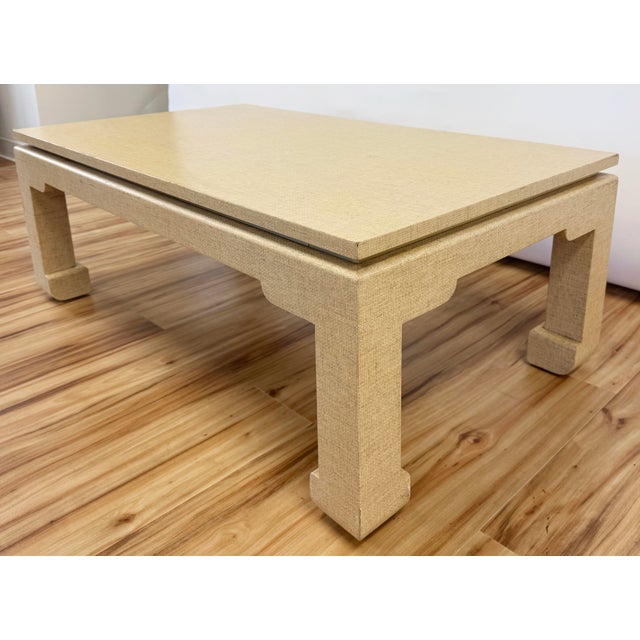 Vintage Ming Leg Grasscloth Wrapped Coffee Table For Sale - Image 4 of 11