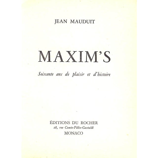 1950s "Maxim's Soixante Ans De Plaisir Et D'Histoire" 1958 Mauduit, Jean For Sale - Image 5 of 10