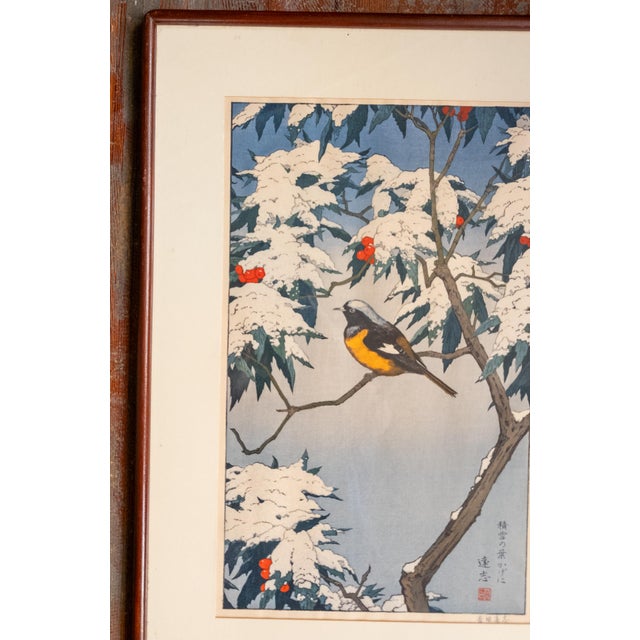 1970's Japanese Ukiyo-E Woodblock Print of Bird in Snow by Toshi Yoshida For Sale - Image 4 of 17