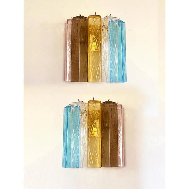 Vintage Multicolored Squares Bark Murano Glass Wall Sconces in Barovier Style by Simoeng, Set of 2 For Sale - Image 6 of 9