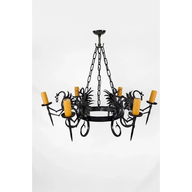 Large Wrought Iron Ceiling Light with Dragons, 1890s For Sale - Image 13 of 13