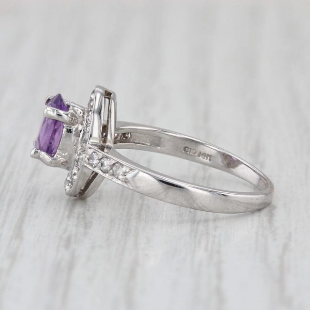 Metal 0.84ctw Oval Amethyst Diamond Halo Ring 14k White Gold Size 6.5 For Sale - Image 7 of 8