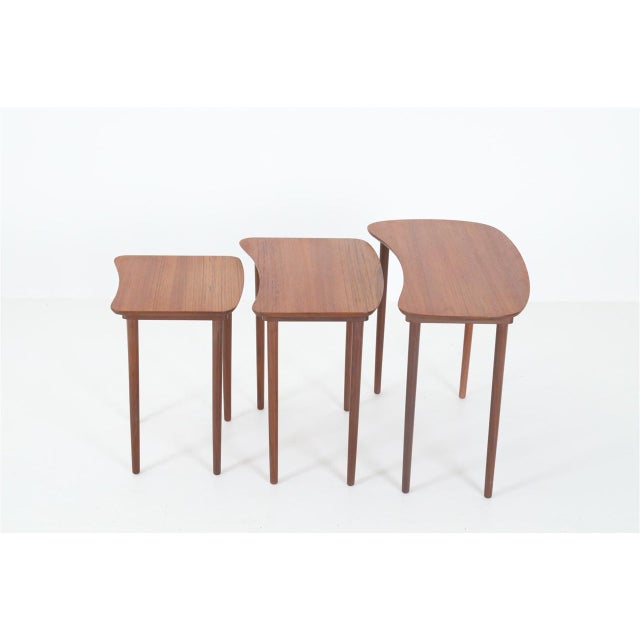 Danish Asymmetrical Teak Nesting Tables, 1960s, Set of 3 For Sale - Image 16 of 16