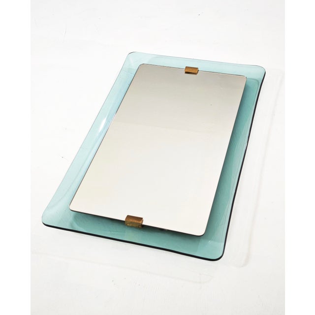 Metal Mid-Century Modern Aquamarine Stained Glass Wall Mirror by Max Ingrand for Fontana Arte, 1950s For Sale - Image 7 of 18