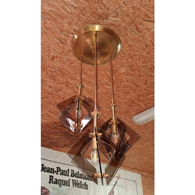 Pendant Light in Brass and Smoked Glass, 1970s For Sale - Image 4 of 7