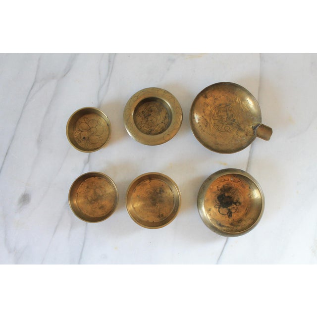 Early 20th Century Vintage Chinese Nesting Etched Brass Ashtray Set For Sale - Image 5 of 12