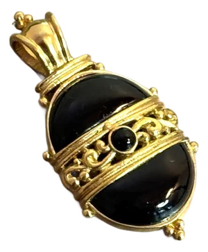 Gold Tone / Black Stone Victorian-Style Pendant