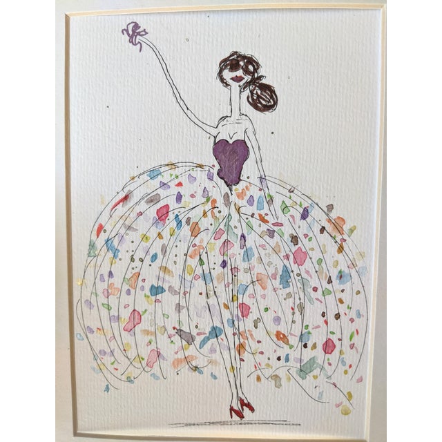 Figurative Original Fashionista Figural Watercolor Painting Framed For Sale - Image 3 of 14