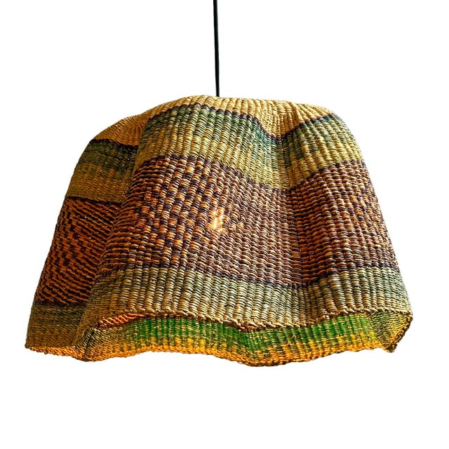 Bolga Wave Vintage Tribal Basket Pendant Light For Sale - Image 4 of 5