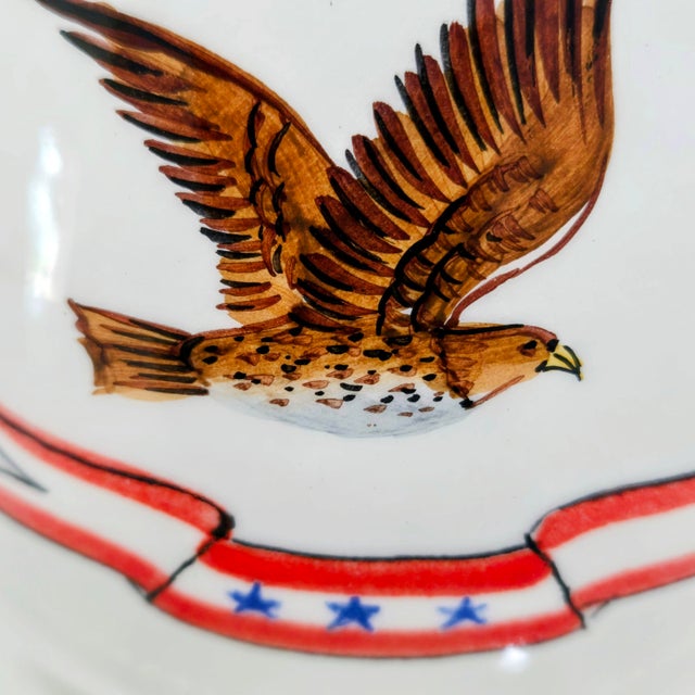 Farmhouse 1970s Hand-Painted Italian Pottery Pitcher With Eagle Motif – Vintage Americana Jug For Sale - Image 3 of 11