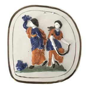 Antique 18th Century English Georgian Staffordshire Pearlware Prattware Wall Plaque