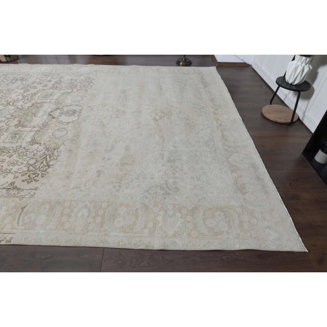 Mid-Century Modern 1970s Vintage Persian Handmade Wool Cotton Beige Area Rug For Sale - Image 3 of 11