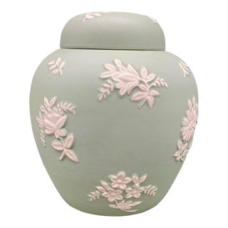1930s Duck Egg Blue / Sage Maling England Ginger Jar Like Jasper Ware For Sale
