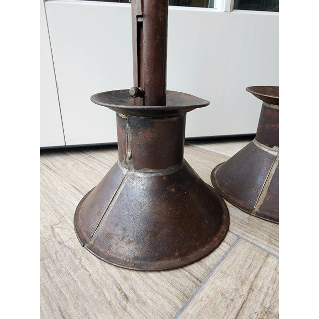 Gray American Antique Tin Candlesticks For Sale - Image 8 of 12