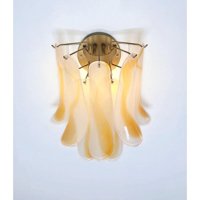 Vintage Italian Murano Wall Lights with 10 Acid-Etched Amber Glass Petals, 1990s, Set of 2 For Sale - Image 12 of 17
