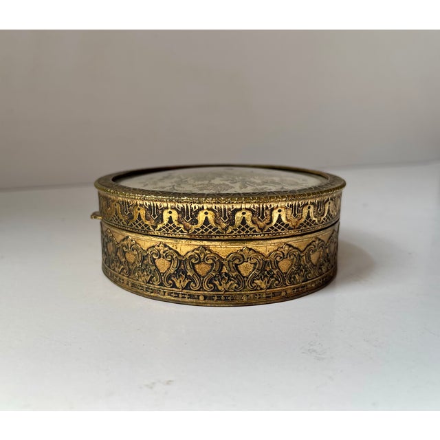Antique Victorian Circular Trinket in Gilt Bronze & Embroidery, 1890s For Sale - Image 3 of 8