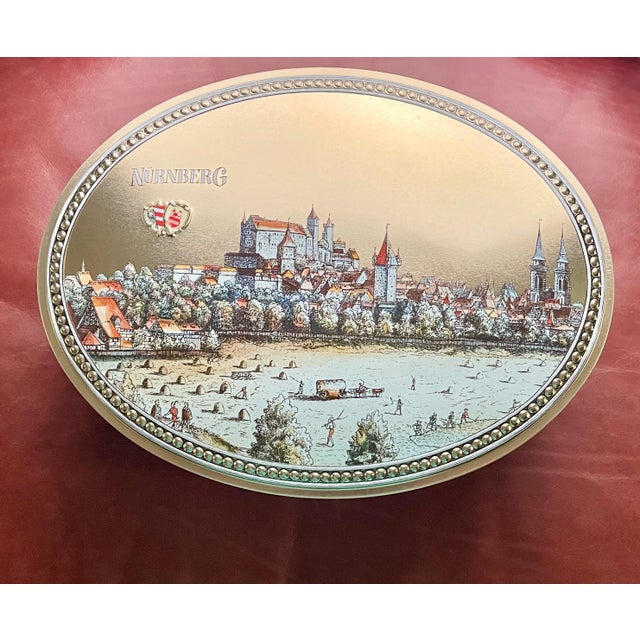 Mid 20th Century Scenic Gold Oval Tin Box For Sale In Jacksonville, FL - Image 6 of 8