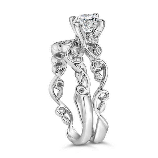Haus of Brilliance 14K White Gold Lab Grown Diamond 1.0 Cttw Vintage Style Engagement Ring and Band Set - Ring - Size 10 For Sale - Image 4 of 6