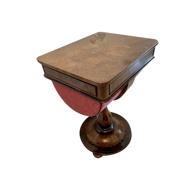 Antique Victorian Burr Walnut Freestanding Sewing Table For Sale