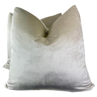 Schumacher “Venetian Silk Velvet” in Pearl 22” Pillows-A Pair For Sale