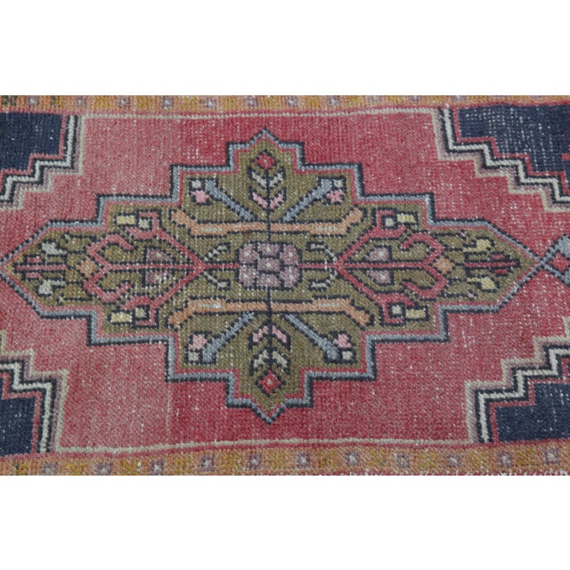 Mid 20th Century Mid 20th Century Traditional Turkish Entry Rug – Geometric Medallion & Floral Motifs -1' 9'' X 3' 4'' For Sale - Image 5 of 11